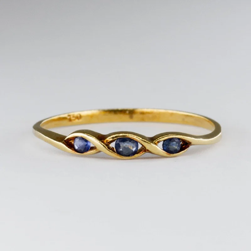 Elegant Designs, Unbeatable Discounts – Shop Jewelry Now Sapphire Three Stone 18k Ring with Weaved Mounting  | 0.1ctw | SZ 8 |