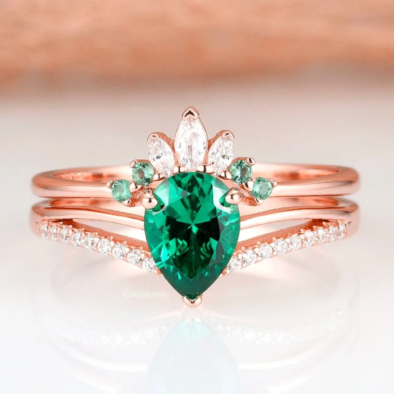 Jewelry Clearance Sale – Final Reductions Dakota Emerald Ring Set- 14K Rose Gold Vermeil