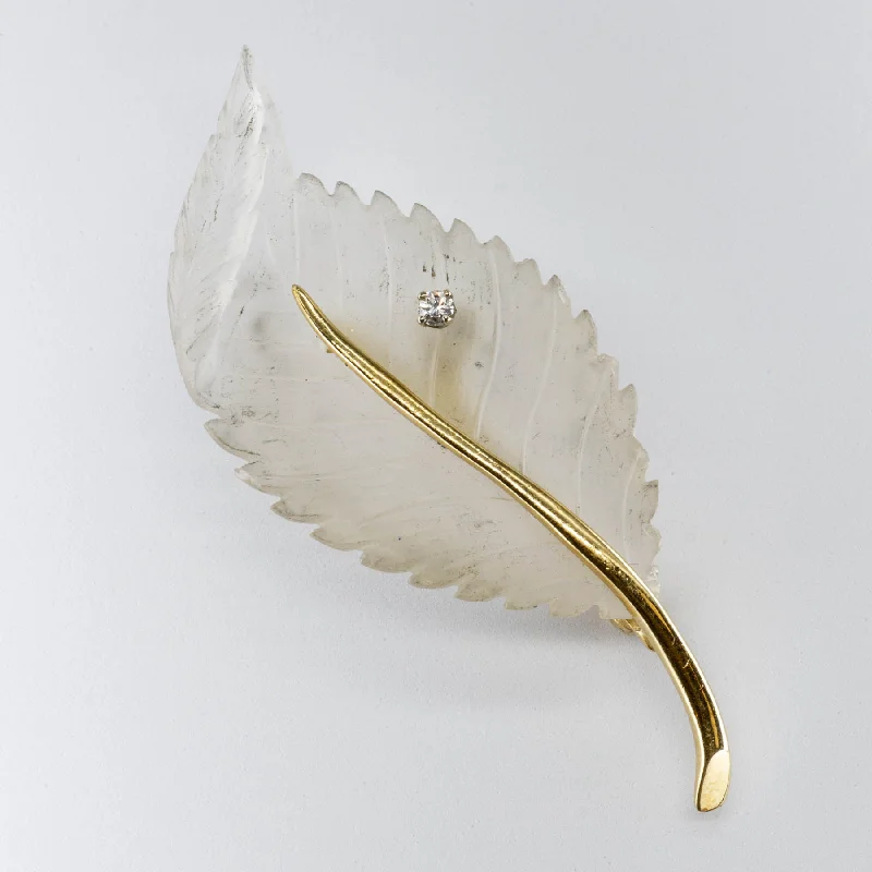 Trending Jewelry Now Available At Exclusive Prices Diamond and Glass Leaf 14k Brooch | 0.05ctw |