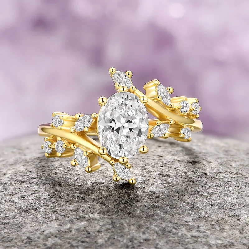 Chic, Trendy, And Affordable Jewelry Sale Diamond (cz) Leaf Fairy Engagement Ring- 14K Yellow Gold Vermeil