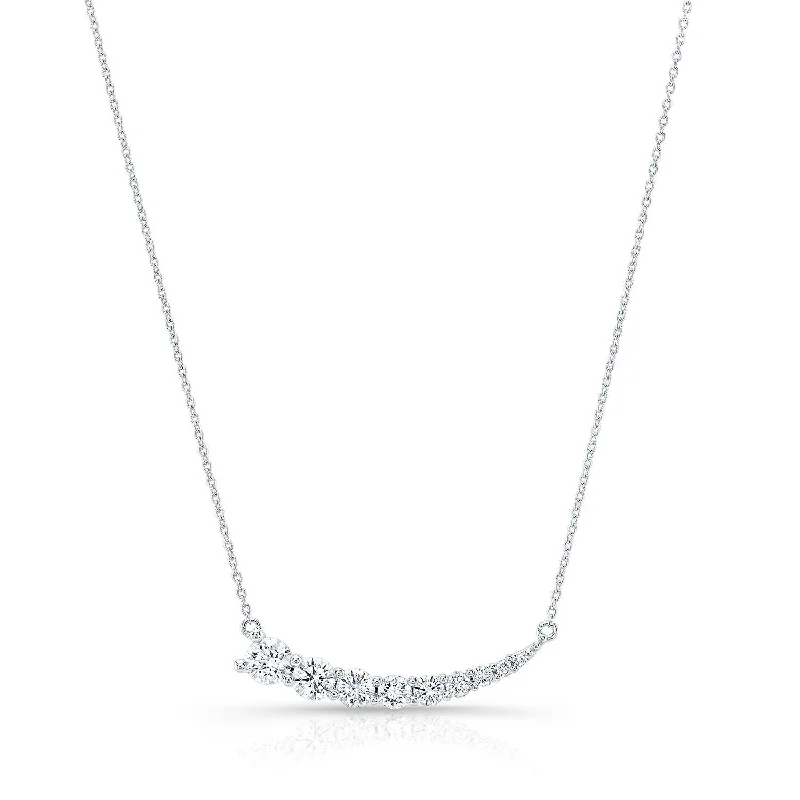 Diamond Round Graduated Prong-set Comet Necklace In 14k White Gold