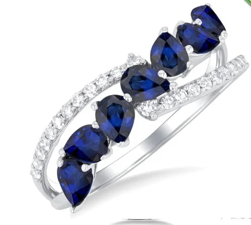 14 Karat White Gold Diamond and Pear Sapphire Ring