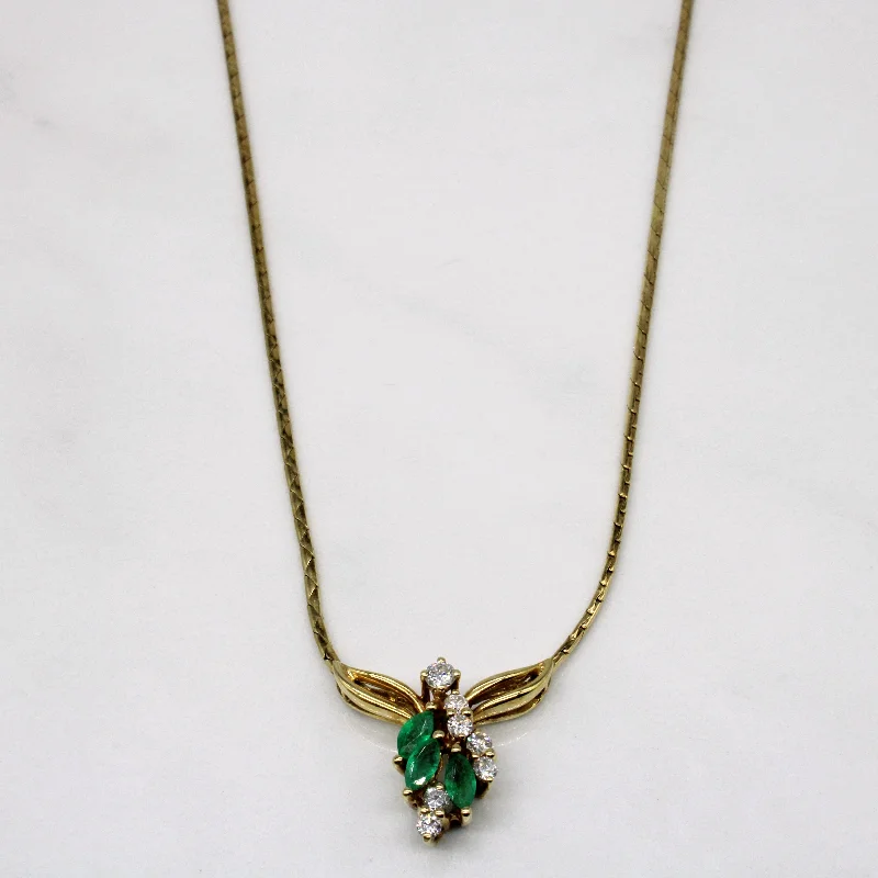 Emerald & Diamond Pendant 14k Necklace | 0.45ctw, 0.32ctw | 17" |