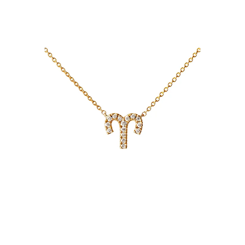 Petit Sign Aries 18K Gold Necklace w. Diamonds