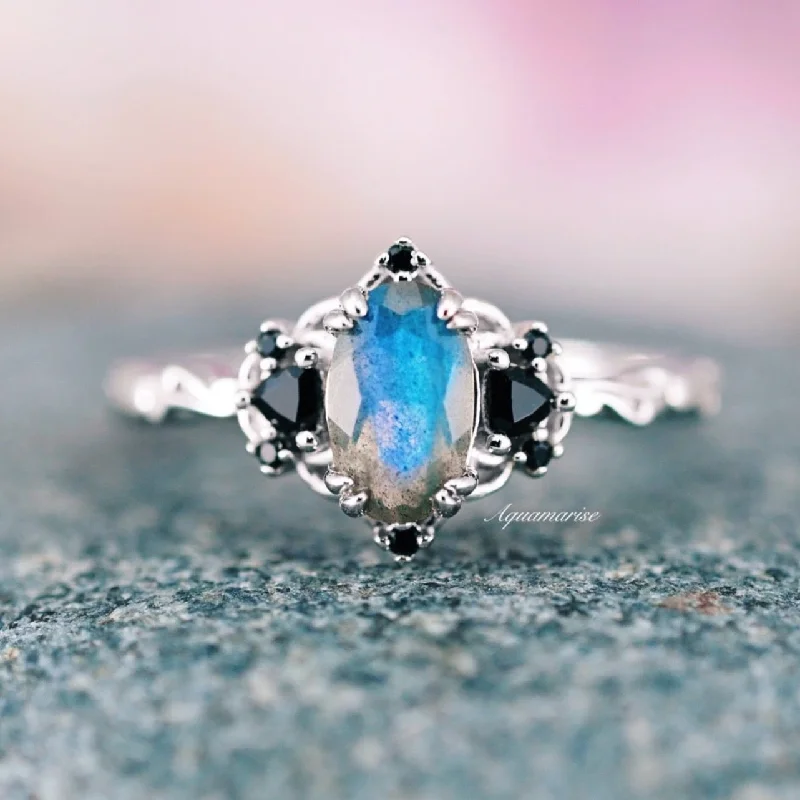 Shop Dazzling Jewelry At The Best Prices Esme Labradorite & Black Onyx Ring- 925 Sterling Silver