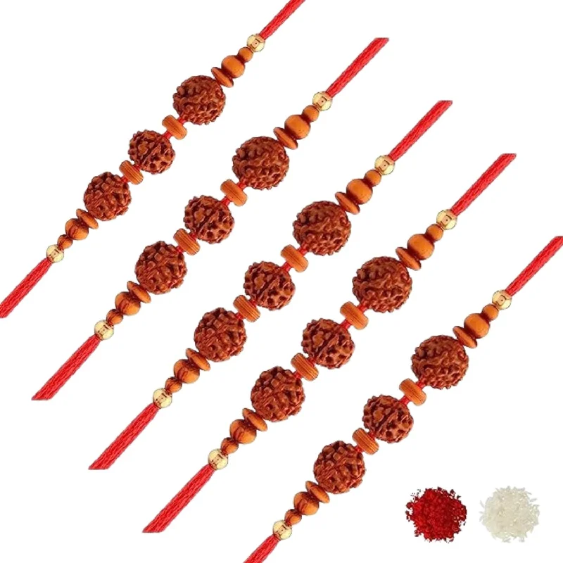 Exclusive Jewelry Sale – Shine For Less Etnico I Jewels Ethnic Rudraksha Combo Rakhi Set With Roli Chawal & Rakshabandhan Card For Men/Brother/Bhaiya (R060-5) (Pack of 5)