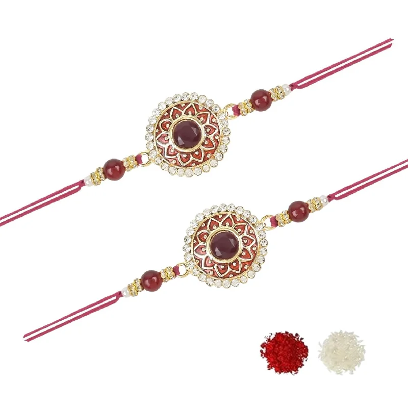 Buy More, Save More On Stunning Jewelry Pieces Etnico I Jewels Rakshabandhan Designer Handcrafted Pearl & Kundan Bhaiya Rakhi With Roli Chawal for Brother/Bro/Men (R100M-2)