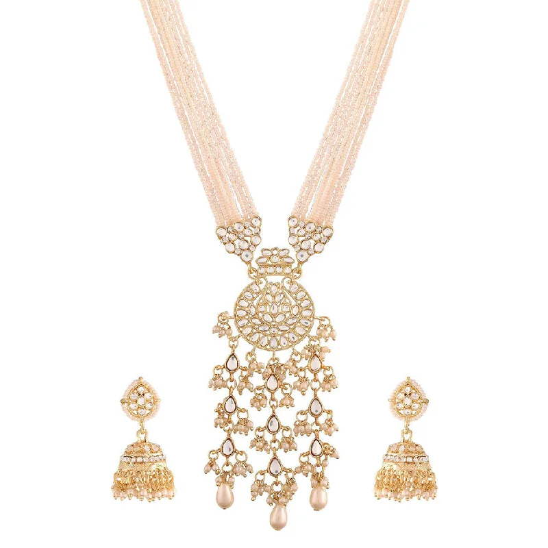 Etnico18k Gold Plated Ethnic Kundan Pearl Studded Long Necklace Set For Women (ML296W)