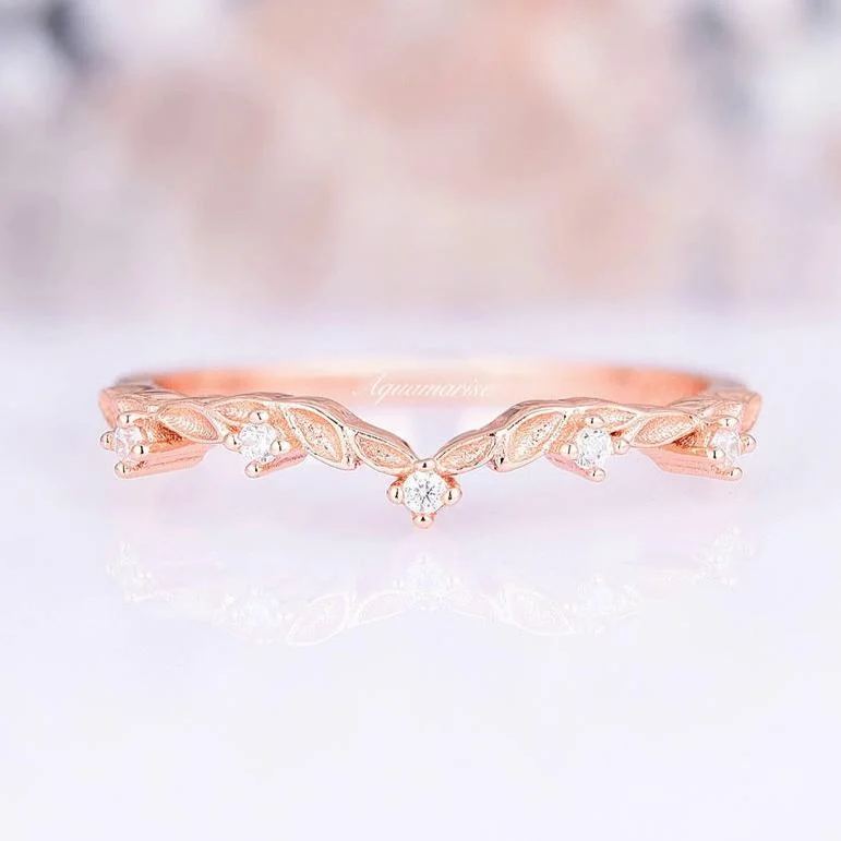 Personalized Jewelry Sale – Meaningful Gifts At Great Prices Filigree Leaf Simulated Diamond Wedding Band- 14K Rose Gold Vermeil