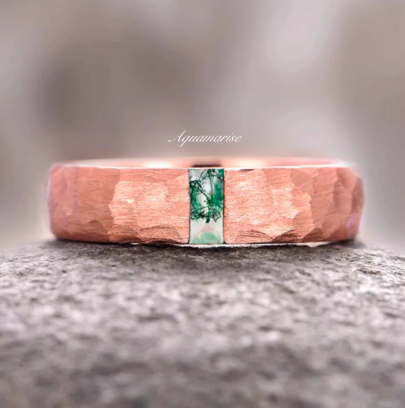 Handcrafted Jewelry Sale – Unique Designs At Low Prices Moss Agate Wedding Band- 5.5MM 14K Rose Gold Vermeil