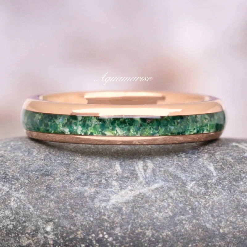 Trending Jewelry Styles Now At Limited-Time Discounts Moss Agate Wedding Band- 4MM Rose Gold Tungsten