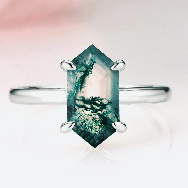 Don't Miss Our Biggest Jewelry Sale Of The Season Hexagon Green Moss Agate Ring- Sterling Silver