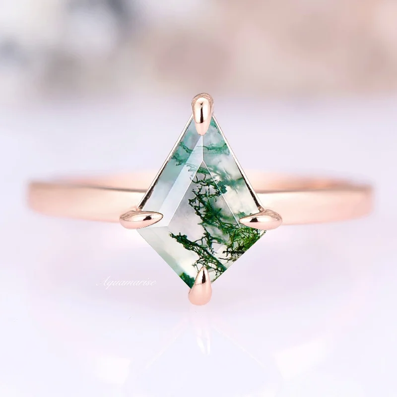 Shop Stylish Jewelry Now And Save Big Minimalist Kite Green Moss Agate Ring- 14K Rose Gold Vermeil