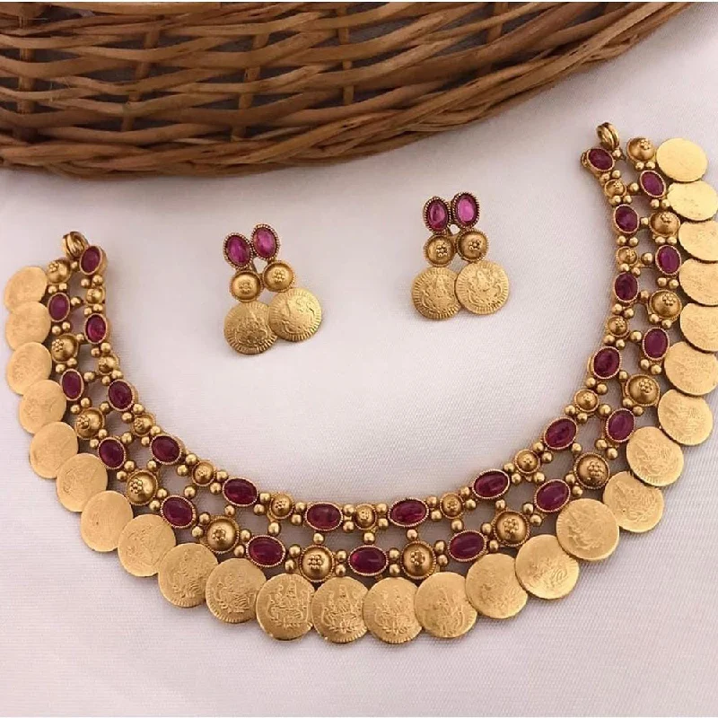 Timeless Elegance, Temporary Discounts – Act Fast Lucentarts Jewellery Gold Plated Pota Stone Necklace Set