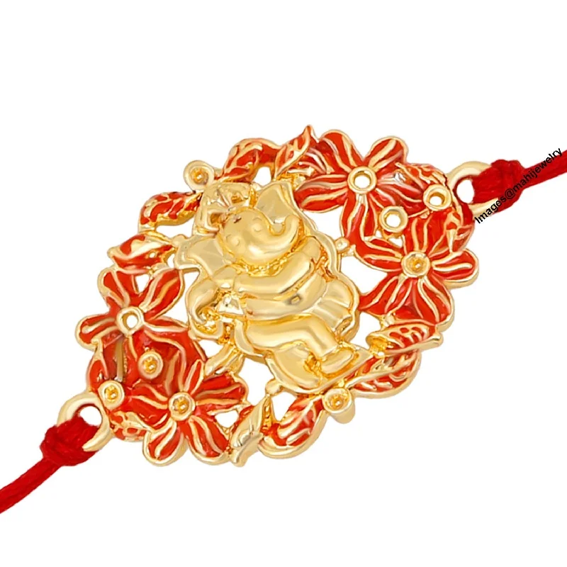 Exclusive Jewelry Bundles At Discounted Prices Mahi Gold Plated Floral Red Meena work Lord Ganesha Rakhi Bracelet for beloved brother/Bhaiya RA1100608G