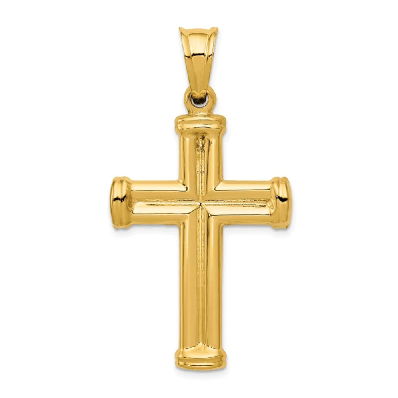 Men's 14k Yellow Gold Hollow 3D Grooved Cross Pendant