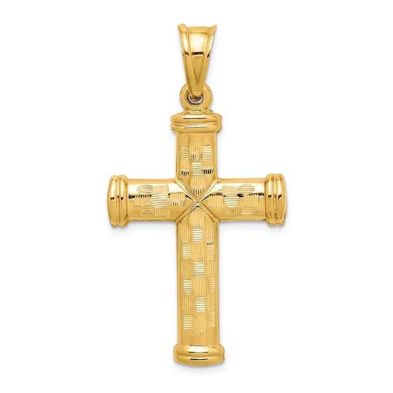 Men's 14k Yellow Gold Hollow 3D Reversible Textured Cross Pendant