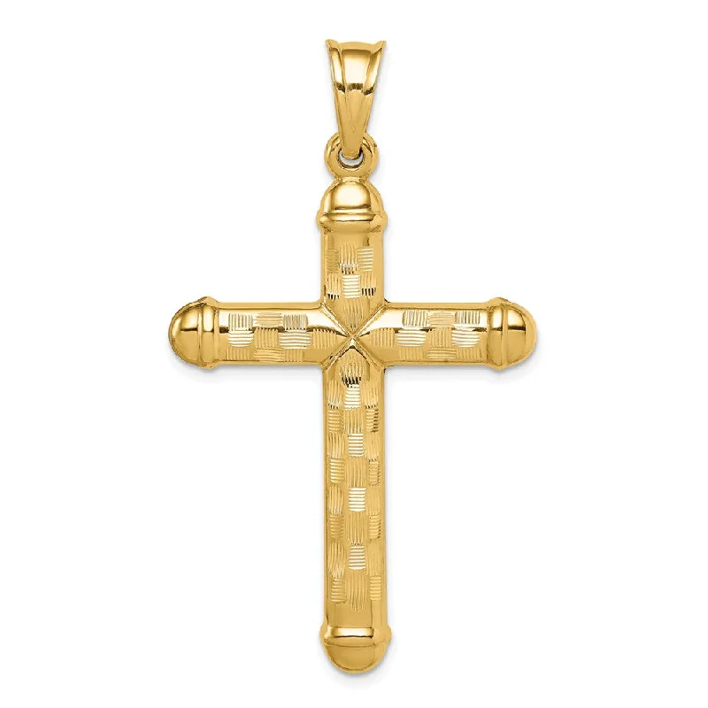 Mens 14k Yellow Gold Hollow Reversible Textured Cross Pendant, 29x53mm