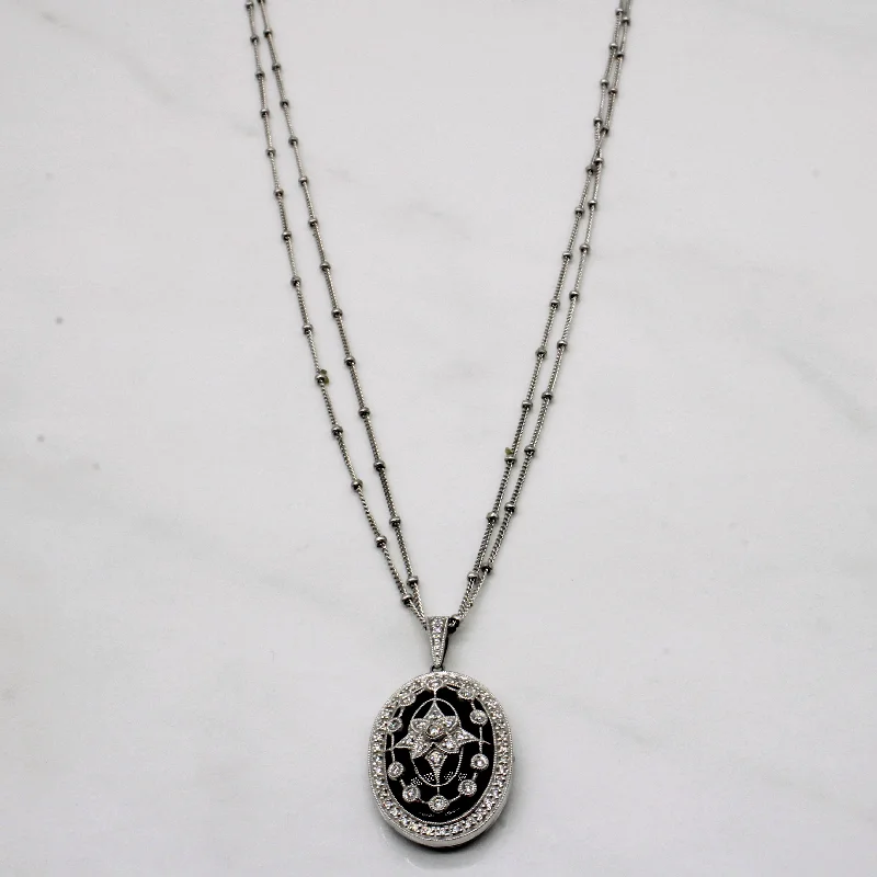 Onyx & Diamond Locket Necklace | 2.75ct, 0.20ctw | 18" |