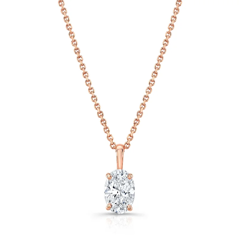 Oval Diamond Solitaire Pendant In A 14k Rose Gold Fleur De Lis Setting, 0.5ct. T.w. (hi, Si1-si2)