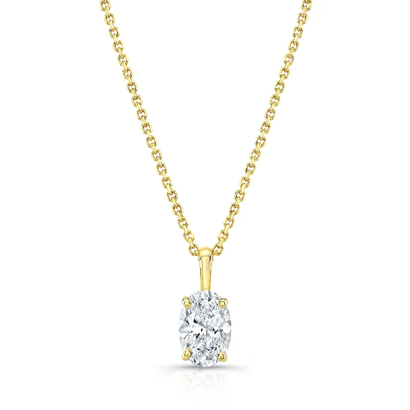 Oval Diamond Solitaire Pendant In A 14k Yellow Gold Fleur De Lis Setting, 0.75ct. T.w. (hi, Si1-si2)