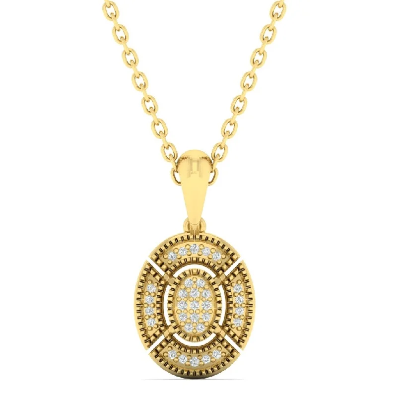 Diamond Oval Medallion Vintage Pendant Necklace in 14k Yellow Gold (0.06ctw)