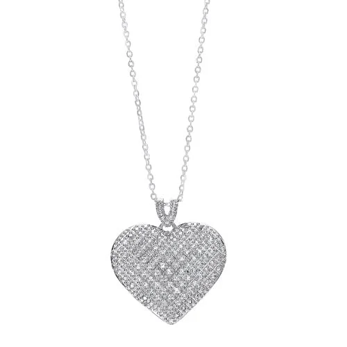 Pave Heart CZ Pendant Necklace In Sterling Silver