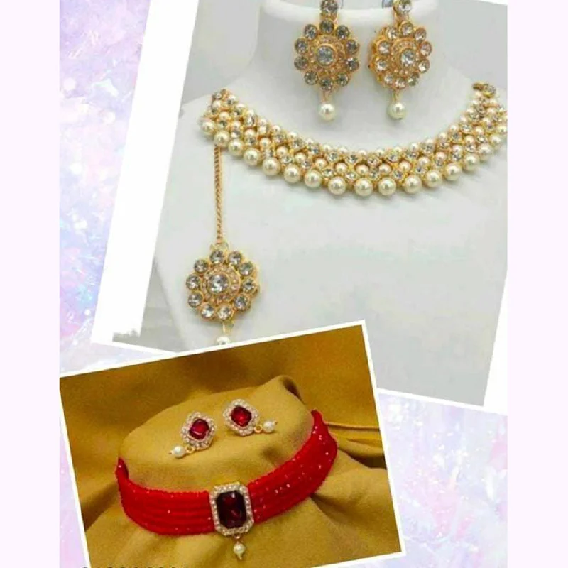 Trendy Minimalist Jewelry For Everyday Wear Raj Creations Austrian Stone & Beads Necklace Combo