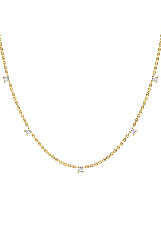 Fived 18K Gold Necklace w. Lab-Grown Diamonds