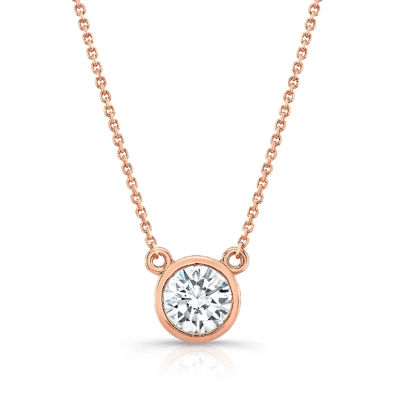 Round (full Cut) Diamond Solitaire Pendant In A 14k Rose Gold Bezel Centered Setting, 1ct. T.w. (hi, Si1-si2)