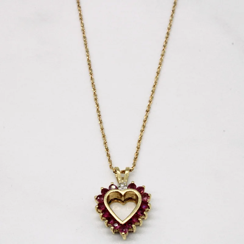 Ruby & Diamond Heart Pendant Necklace | 0.50ctw, 0.01ctw | 16" |