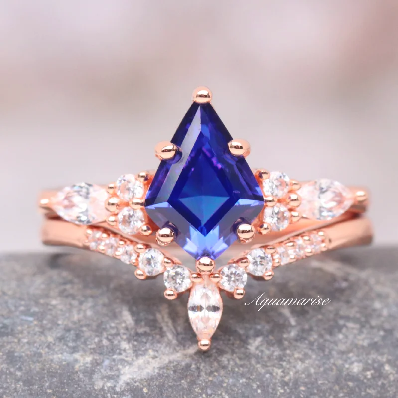 Skye Kite™  Cornflower Sapphire Ring Set- 14K Rose Gold Vermeil