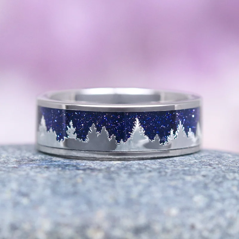 Starry Night & Trees Wedding Band- 8MM Tungsten