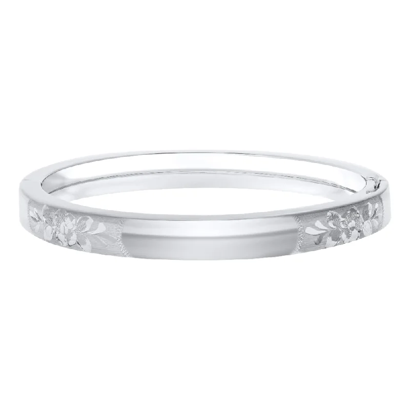 Sterling Silver Baby Bangle with Floral Engraving