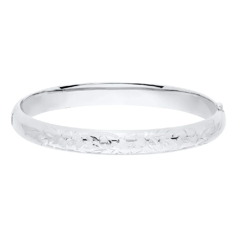 Sterling Silver Floral Engraved Bangle Bracelet