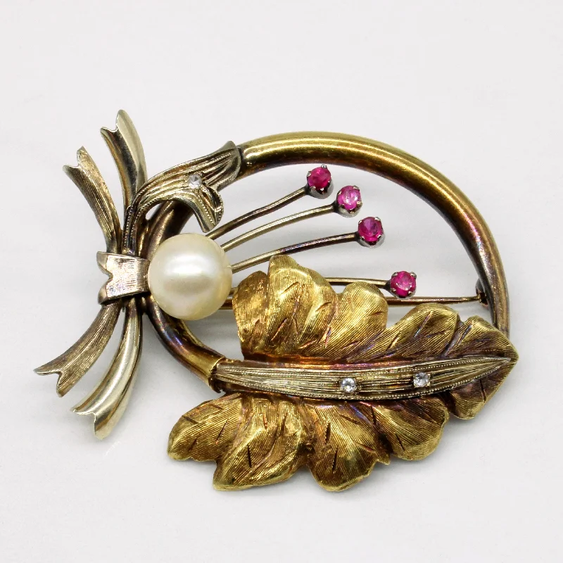 Grab Your Favorite Jewelry At The Lowest Prices Synthetic Ruby, Paste & Pearl Brooch | 0.12ctw |