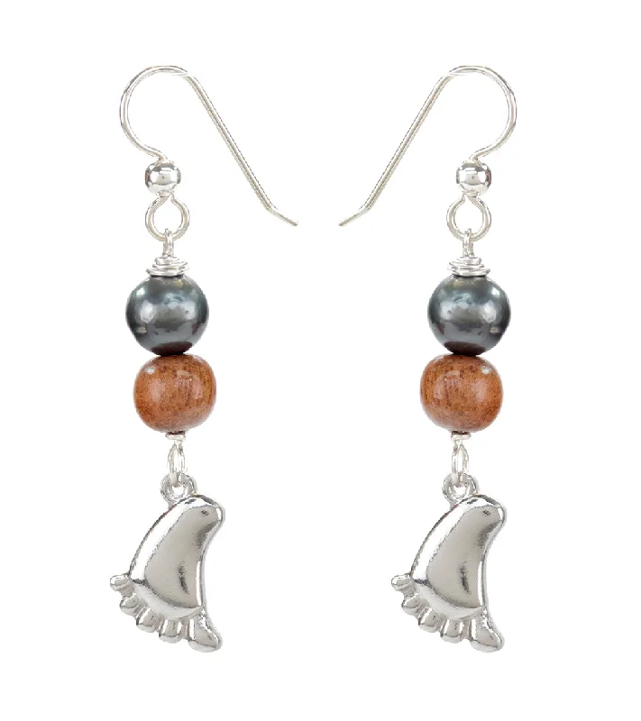 Tahitian Pearl Koa Feet Earrings