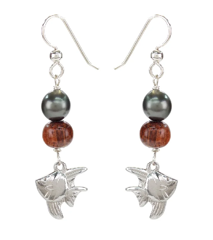 Tahitian Pearl Koa Fish Earrings