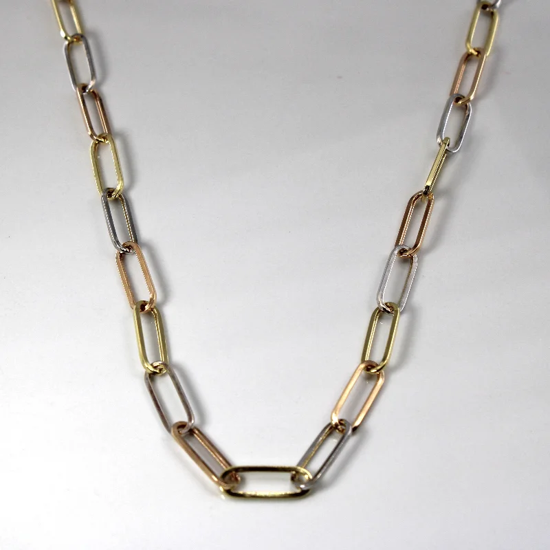 18k Tri Tone Gold Elongated Cable Chain | 18"|