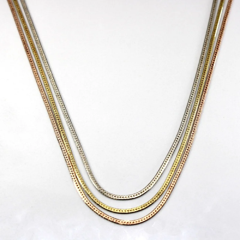 10k Tri Tone Gold Multi Layer Chain Necklace | 16"|