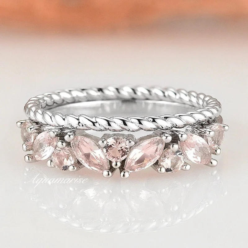 Willow Morganite Ring Set- Sterling Silver