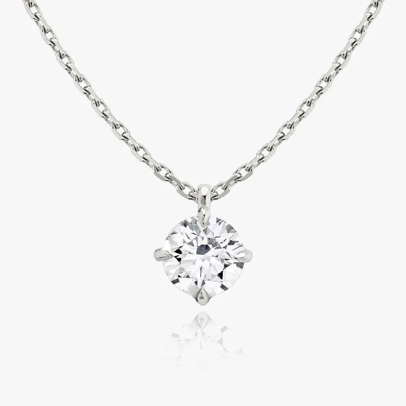 Solitaire Hanging Round Brilliant 14K Whitegold Necklace w. Lab-Grown Diamond