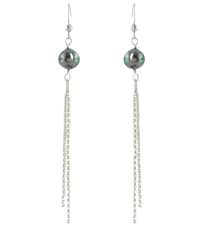 Tahitian Pearl Waterfall Drop Earrings - Sterling Silver